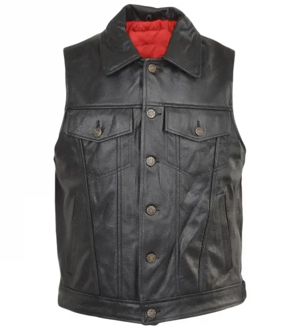 motor biker leathe vest by sync leather