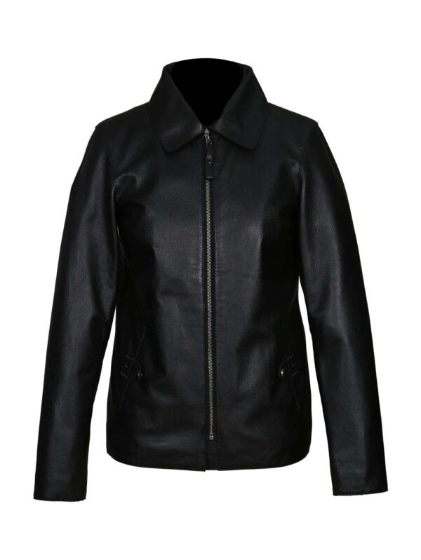 "Stylish women's leather jacket in classic black, crafted with precision for a sleek and timeless look. The jacket features a flattering tailored fit, high-quality genuine leather, and chic detailing. Perfect for adding a touch of edgy sophistication to any outfit, whether paired with jeans for a casual vibe or dressed up for a night out. Elevate your fashion game with this versatile and effortlessly cool women's leather jacket."