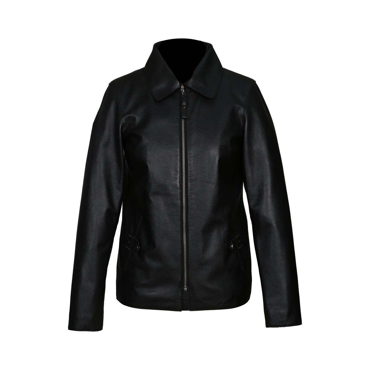 "Stylish women's leather jacket in classic black, crafted with precision for a sleek and timeless look. The jacket features a flattering tailored fit, high-quality genuine leather, and chic detailing. Perfect for adding a touch of edgy sophistication to any outfit, whether paired with jeans for a casual vibe or dressed up for a night out. Elevate your fashion game with this versatile and effortlessly cool women's leather jacket."